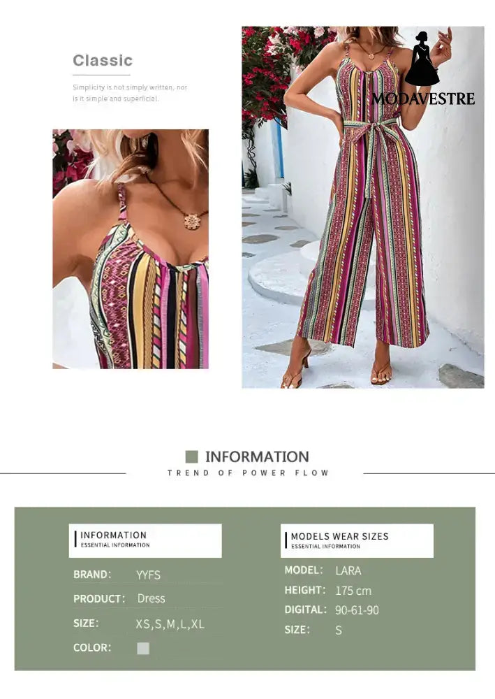 Sexy Women Clothing Loose Casual Striped Spaghetti Strap Cropped Jumpsuit