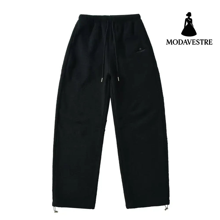 Shake fleece embroidered banana pants for women Black / S