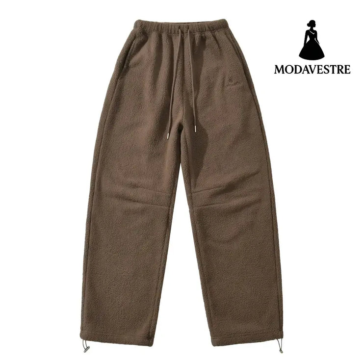 Shake fleece embroidered banana pants for women Brown / S