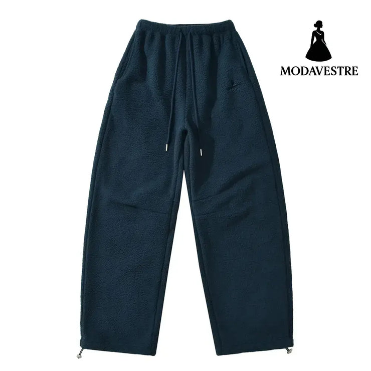 Shake fleece embroidered banana pants for women Navy Blue / S