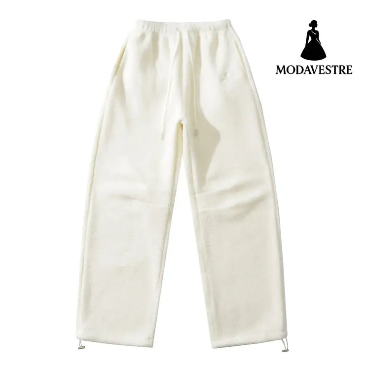 Shake fleece embroidered banana pants for women Warm White / S
