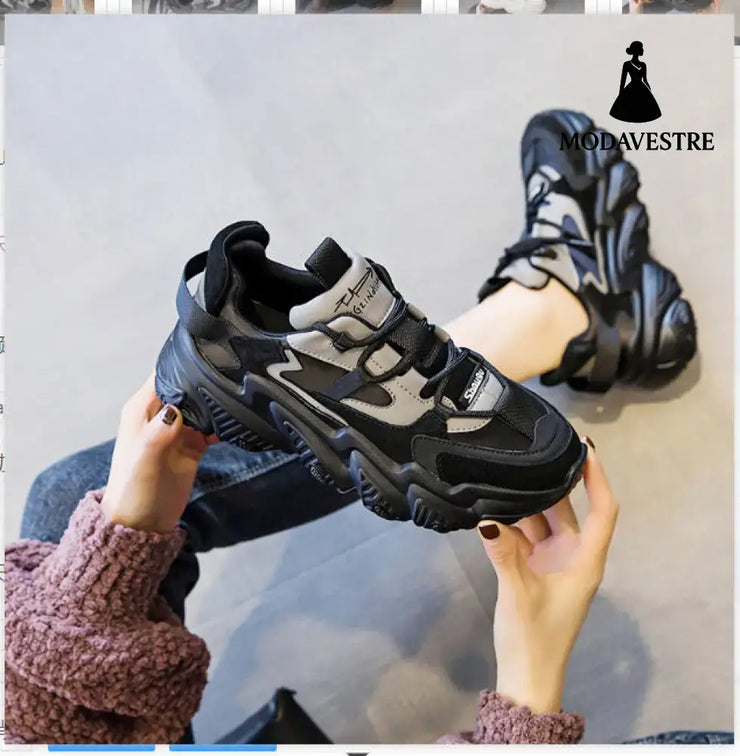 Shoes Women New Thick Soled Women S Shoes Versatile Sports Shoes Black Fashion Net Red Daddy Shoes Spring Gray thick