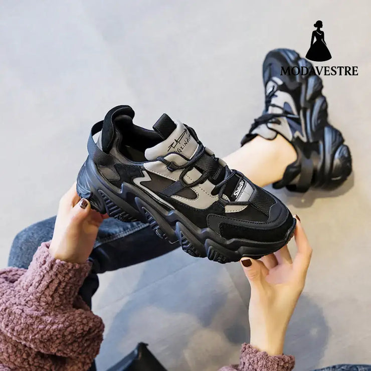 Shoes Women New Thick Soled Women S Shoes Versatile Sports Shoes Black Fashion Net Red Daddy Shoes Spring Grey / 34