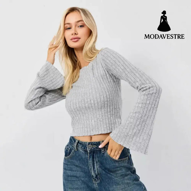 Short Cropped Cropped Flared Sleeve Round Neck T-shirt T-shirt