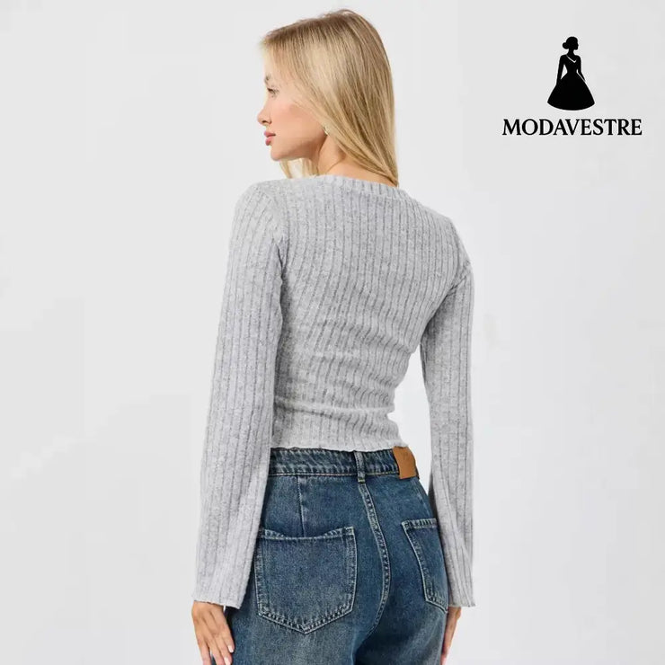 Short Cropped Cropped Flared Sleeve Round Neck T-shirt T-shirt