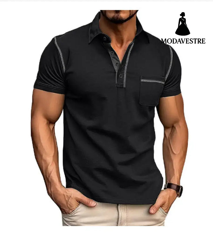Short-sleeved Polo Shirt Summer Casual Quick-dry Tops Men Clothing Black1 / L Shirt