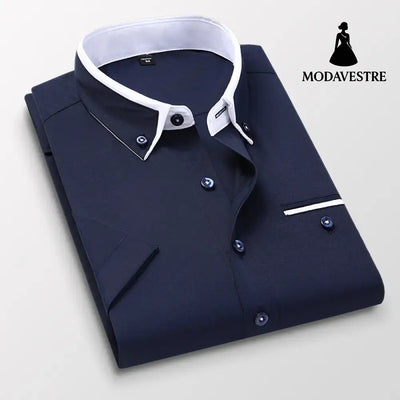 Short-sleeved Short Sleeve Men Clothing Shirt Slim-fitting Iron-free Casual Shirt