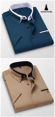 Short-sleeved Short Sleeve Men Clothing Shirt Slim-fitting Iron-free Casual Shirt