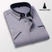 Short-sleeved Short Sleeve Men Clothing Shirt Slim-fitting Iron-free Casual Gray / 2XL Shirt