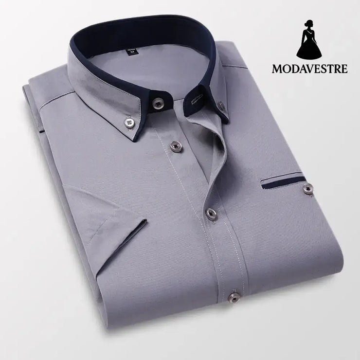 Short-sleeved Short Sleeve Men Clothing Shirt Slim-fitting Iron-free Casual Gray / 2XL Shirt