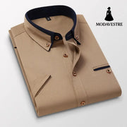 Short-sleeved Short Sleeve Men Clothing Shirt Slim-fitting Iron-free Casual Khaki / 2XL Shirt