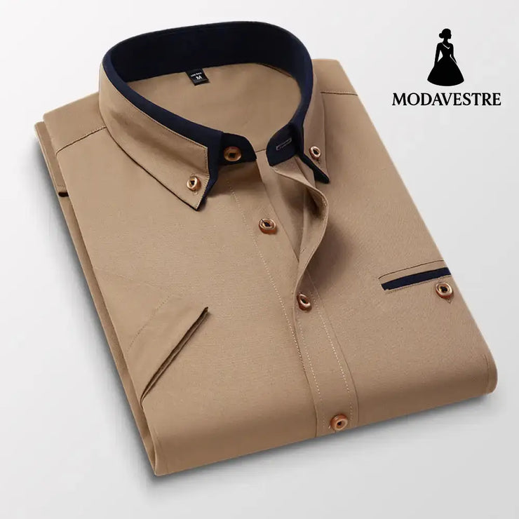 Short-sleeved Short Sleeve Men Clothing Shirt Slim-fitting Iron-free Casual Khaki / 2XL Shirt