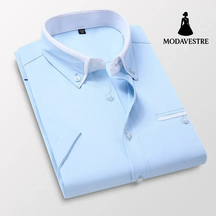 Short-sleeved Short Sleeve Men Clothing Shirt Slim-fitting Iron-free Casual Light Blue / 2XL Shirt