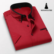 Short-sleeved Short Sleeve Men Clothing Shirt Slim-fitting Iron-free Casual Red / 2XL Shirt