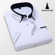 Short-sleeved Short Sleeve Men Clothing Shirt Slim-fitting Iron-free Casual White / 2XL Shirt