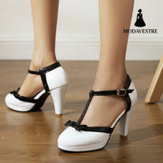 Simple and versatile women's sandals high heels thick heels color blocked women's singles shoes - MODAVESTRE