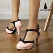 Simple and versatile women's sandals high heels thick heels color blocked women's singles shoes - MODAVESTRE