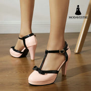 Simple and versatile women's sandals high heels thick heels color blocked women's singles shoes - MODAVESTRE