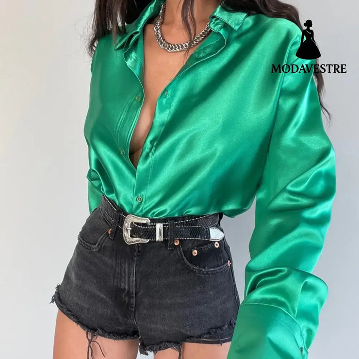 Single-breasted Long Sleeve Lapel Shirt Sexy Women Clothing