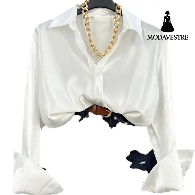 Single-breasted Long Sleeve Lapel Shirt Sexy Women Clothing