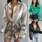Single-breasted Long Sleeve Lapel Shirt Sexy Women Clothing