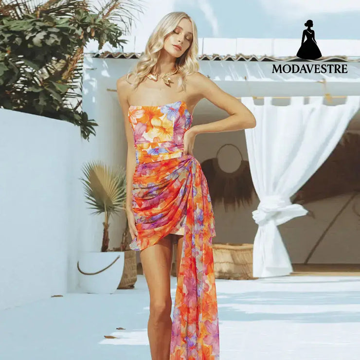 Sleeveless Printed Short Skirt Beach Skirt Dress Skirt