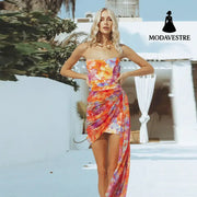 Sleeveless Printed Short Skirt Beach Skirt Dress Skirt