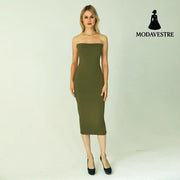 Sleeveless Wrapped Chest Long Beach Dress Women Clothing Summer army green / L