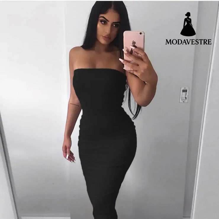 Sleeveless Wrapped Chest Long Beach Dress Women Clothing Summer Black / L
