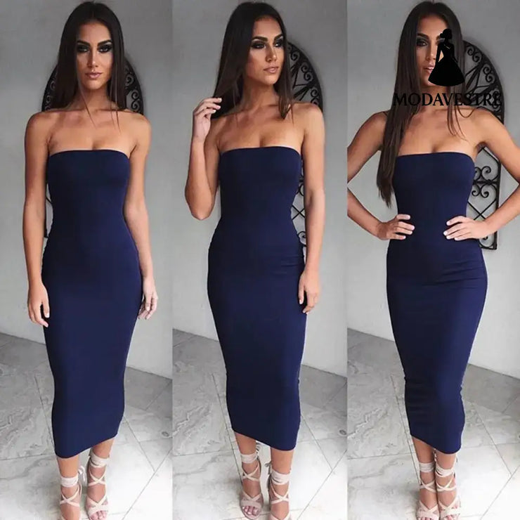 Sleeveless Wrapped Chest Long Beach Dress Women Clothing Summer navy blue / L