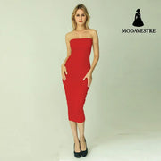 Sleeveless Wrapped Chest Long Beach Dress Women Clothing Summer Red / L