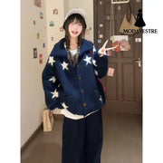 Slim And Loose Korean Lazy Knit Cardigan Navy Blue / Free Size Knitted Products