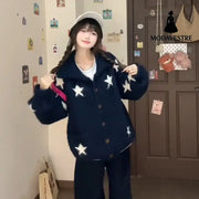 Slim And Loose Korean Lazy Knit Cardigan Navy Blue / Free Size Knitted Products