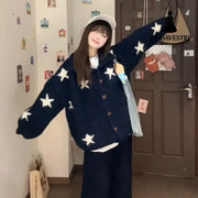 Slim And Loose Korean Lazy Knit Cardigan Navy Blue / Free Size Knitted Products