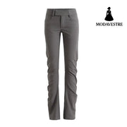 Slim fit pleated floor length pants