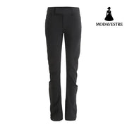 Slim fit pleated floor length pants Black / S