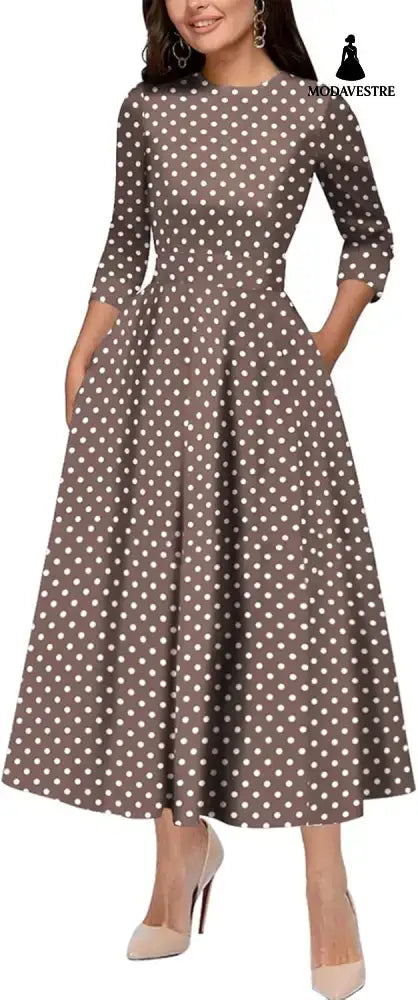 Slim Fit Waist Retro Printed Dress Women With Pockets 3 Flowers / L Women’s Clothing