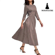 Slim Fit Waist Retro Printed Dress Women With Pockets Women’s Clothing