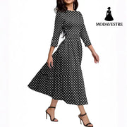 Slim Fit Waist Retro Printed Dress Women With Pockets Women’s Clothing