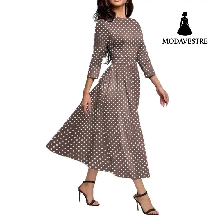 Slim Fit Waist Retro Printed Dress Women With Pockets Women’s Clothing