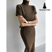 Slit Sheath Skirt Skirt Suit Dark Brown / Free Size