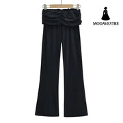 Small high waisted pleated flared pants Black / S