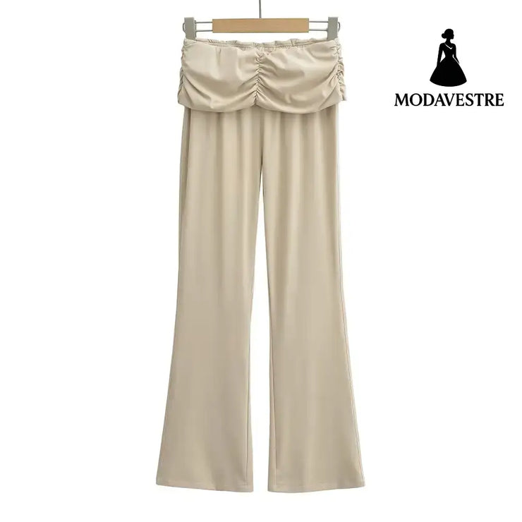 Small high waisted pleated flared pants Khaki / S