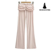 Small high waisted pleated flared pants Pink / S