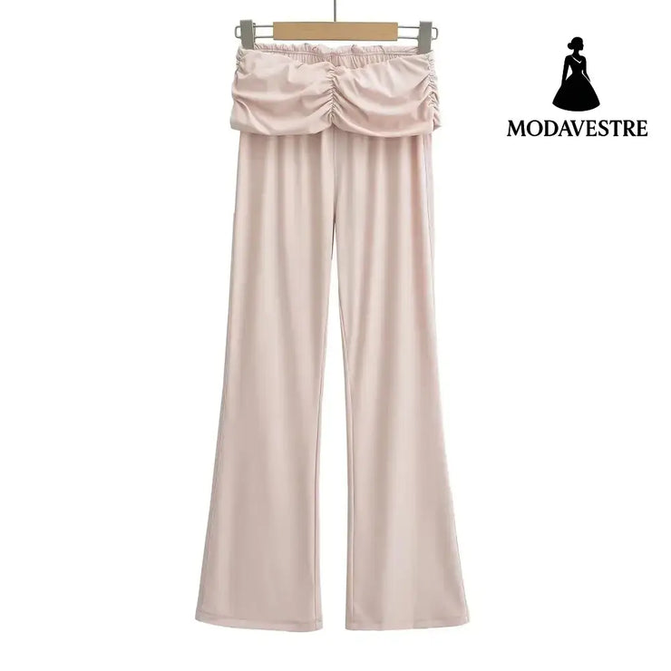 Small high waisted pleated flared pants Pink / S