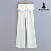 Small high waisted pleated flared pants White / S