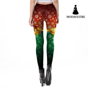 Snowflake Leggings Women Plus Size Leggins Christmas Bell Bowknot Festival Fitness Legging - MODAVESTRE