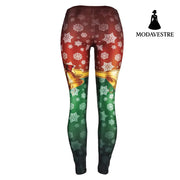 Snowflake Leggings Women Plus Size Leggins Christmas Bell Bowknot Festival Fitness Legging - MODAVESTRE