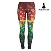 Snowflake Leggings Women Plus Size Leggins Christmas Bell Bowknot Festival Fitness Legging - MODAVESTRE