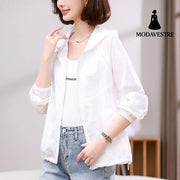 Solid Color Breathable Sun Protection Clothing Coat For Women White / L